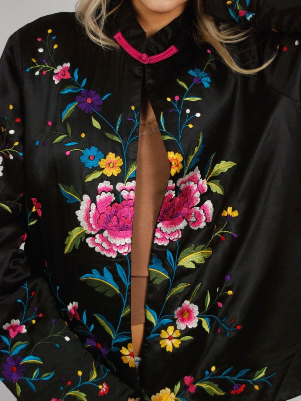 90s Silk Sukajan Jacket (M) medium black vintage womens embroidered chinese art - Picture 7 of 10